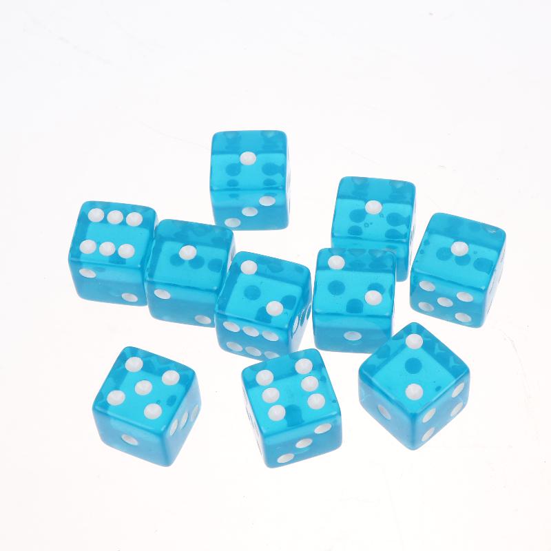 Acrylic Dice 10Pcs Transparent Color Square Corner White Dot Small Size Portable Dice for Travel Camping Outdoor Board Game Activities