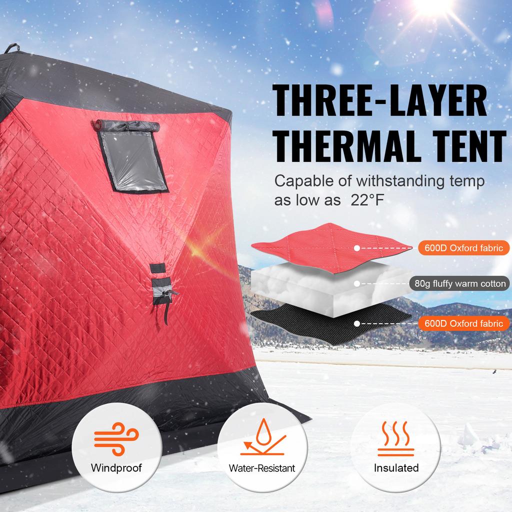 SucceBuy Portable Ice Shelter Insulated Pop-Up Ice Fishing Tent Thermal Ice Shanty for Winter Fishing Ice Cube with Carrying Bag