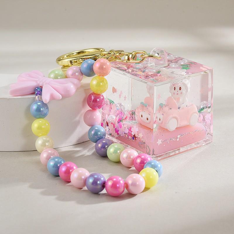 Cartoon Quicksand Bottle Car Keychain - Cute Girl Acrylic Bag Pendant Accessory