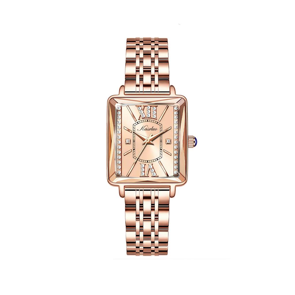 Petite Montre Carrée Femme Niche Luxe Léger Carrée Rétro Incrustée de Diamants Mode Étanche Tempérament Montre à Quartz