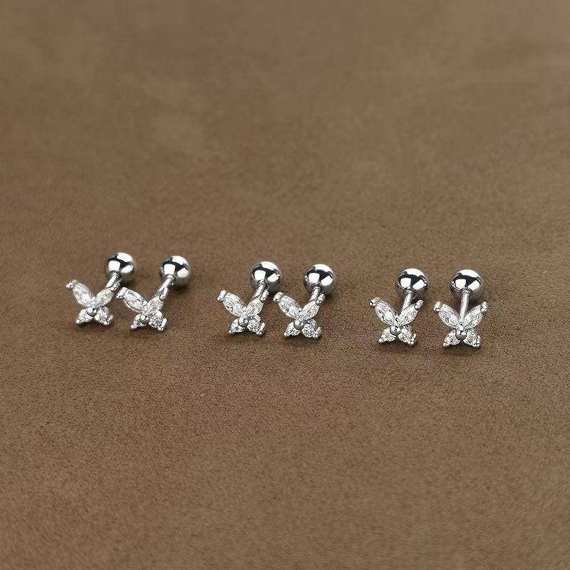 Full diamond butterfly shiny earbone stud screw screw buckle sleep free high fashion stud earrings