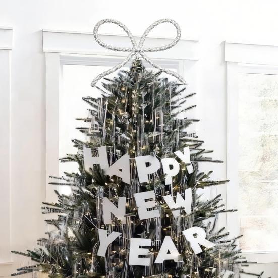 9.8" Rhinestone Bow Tree Topper Gold/Silver Rhinestone Bow Tree Top Ornament for Xmas Holiday