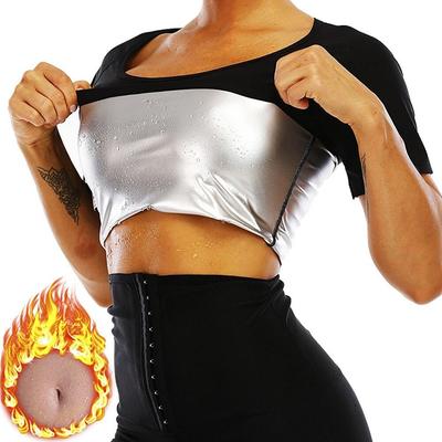 Women Sweat Sauna Vest Slim Sauna Suit Short Sleeve High Compression Sweating Workout Tops Body Sculpting Tummy Control Athletic Tee