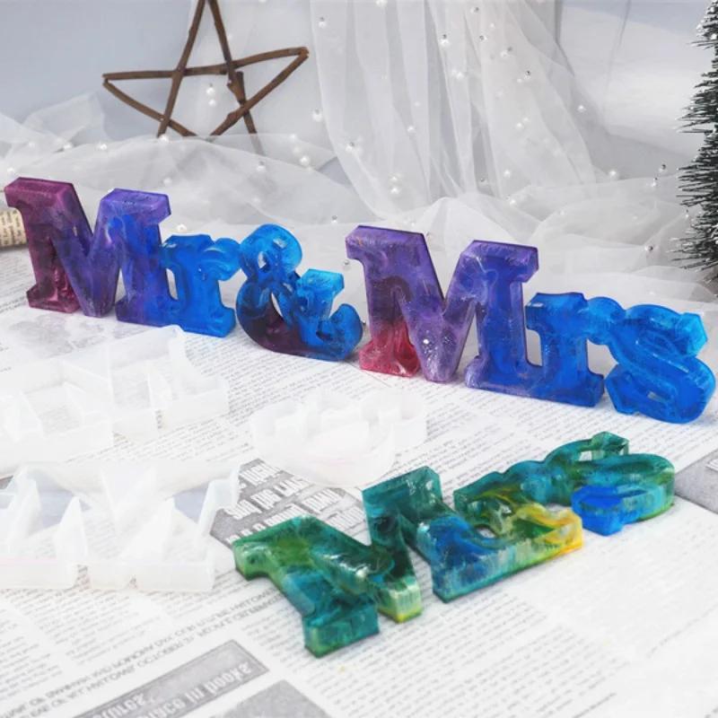 DIY Resin Letter Ornaments English Word Combination Mr & Mrs.Silicone Mirror Large Glue Mold
