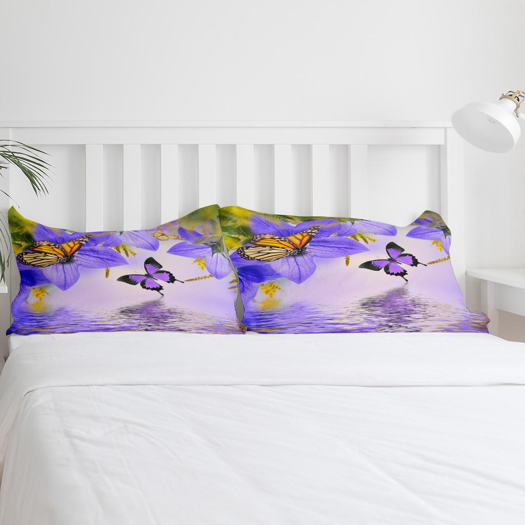 Butterfly Flower Purple Bedding Set 3pcs Boys Girls Duvet Cover Pillowcase Kids Adult Quilt Cover Double Bed Set Home Textile