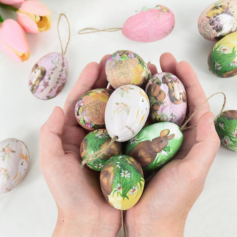 6 Stück Osterei mit Korb Hase Schaumeier Hängende Ornamente Ostern Heimdekoration 2024 Feiertags-Partyzubehör Kindergeschenke