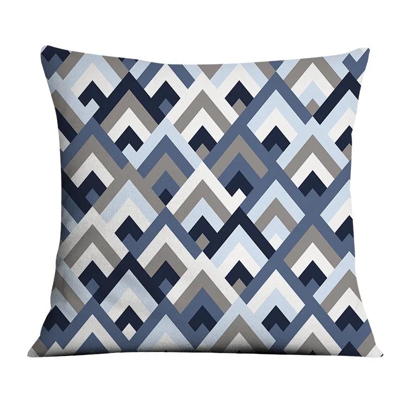 Dark Blue Geometric Pattern Auto Supplies Office Living Room Sofa Cushion Pillowcase Home Decor