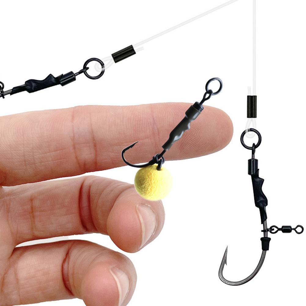 4Pcs Carp Fishing Rig Hook with Antitangle Sleeve, Carp Fishing Ronnie Rig Hook Baits Stoppers Baits Screws Terminals Tackle