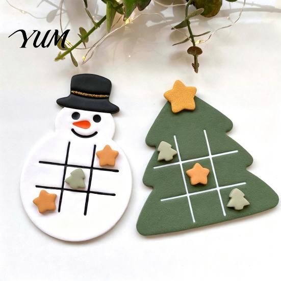 Easy to Demould Cookie Molds Christmas TicTacToe Cutter, Snowman Tree Shaped Mold for Holiday Fun Baking Kids Baking, DIY Biscuit Stamp Party, Festive