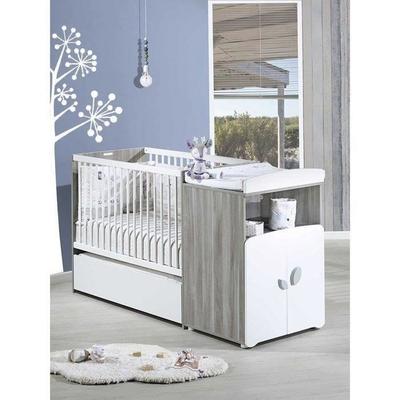 Combination Bed - 120x60cm - Convertible To 90x190cm - Babyprice Leaf - In Gray Wood