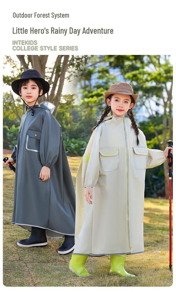 Children's Stormproof Long Rain Cape with Backpack Compartment - Medium & Large Sizes for School