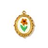 2 Pcs Oval Flower Leaf Embroidered Charms Multicolor 304 Stainless Steel Charms 18K Gold Plated Pendants For DIY Necklace Making