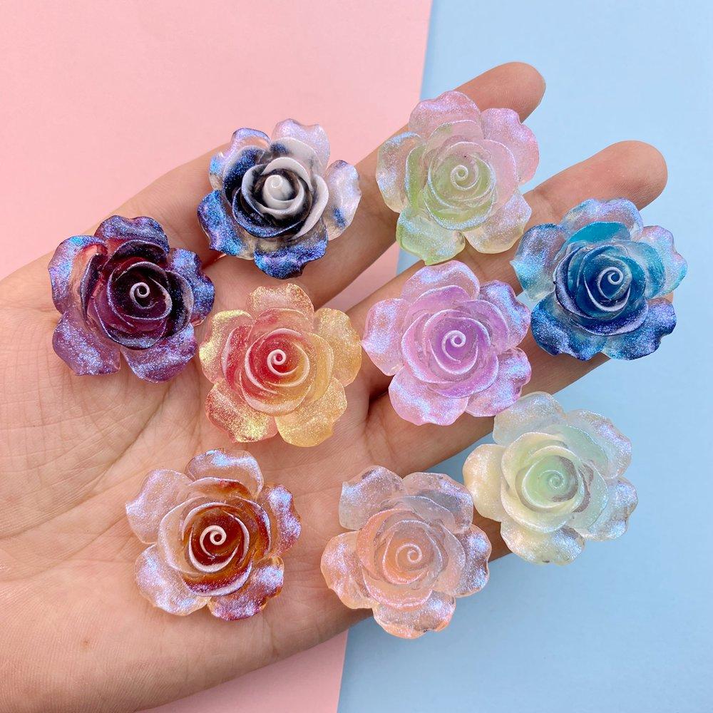 5Pcs New Cute Resin Sparkling Roses Series Flat Back Parts Embellishments For Hair Bows Accessories