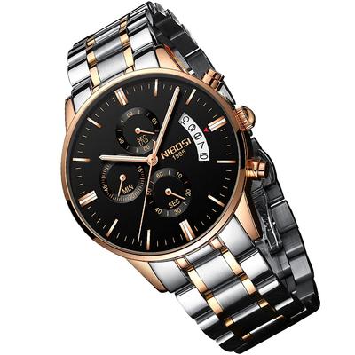 NIBOSI Men's Analog Watch with Big Face, Chronograph, Business Design, Stylish Casual Style, Metal Band, Stainless Steel, Date Display, Fluorescent