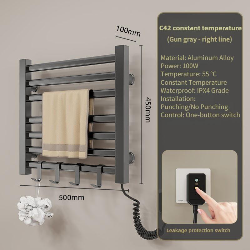 Bathroom Electric Heating Towel Aluminum Alloy Electric Towel Rack Bar Intelligent Constant Temperature Drying Towel Storage Rack
