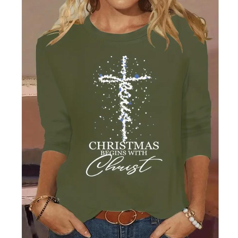 2025 Autumn & Winter Women's New Casual Crew Neck Long Sleeve Top 3D Christmas Pattern