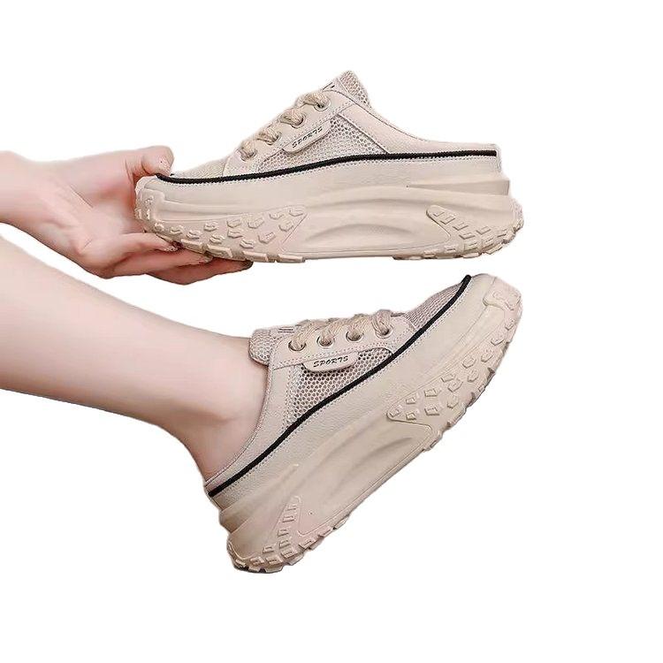 Explosive Hollowed-out Thick-soled Going Out Office Workers Fashionable Versatile Lazy Shoes 2025 Summer Bag Head Half Slippers Outer Wear Women