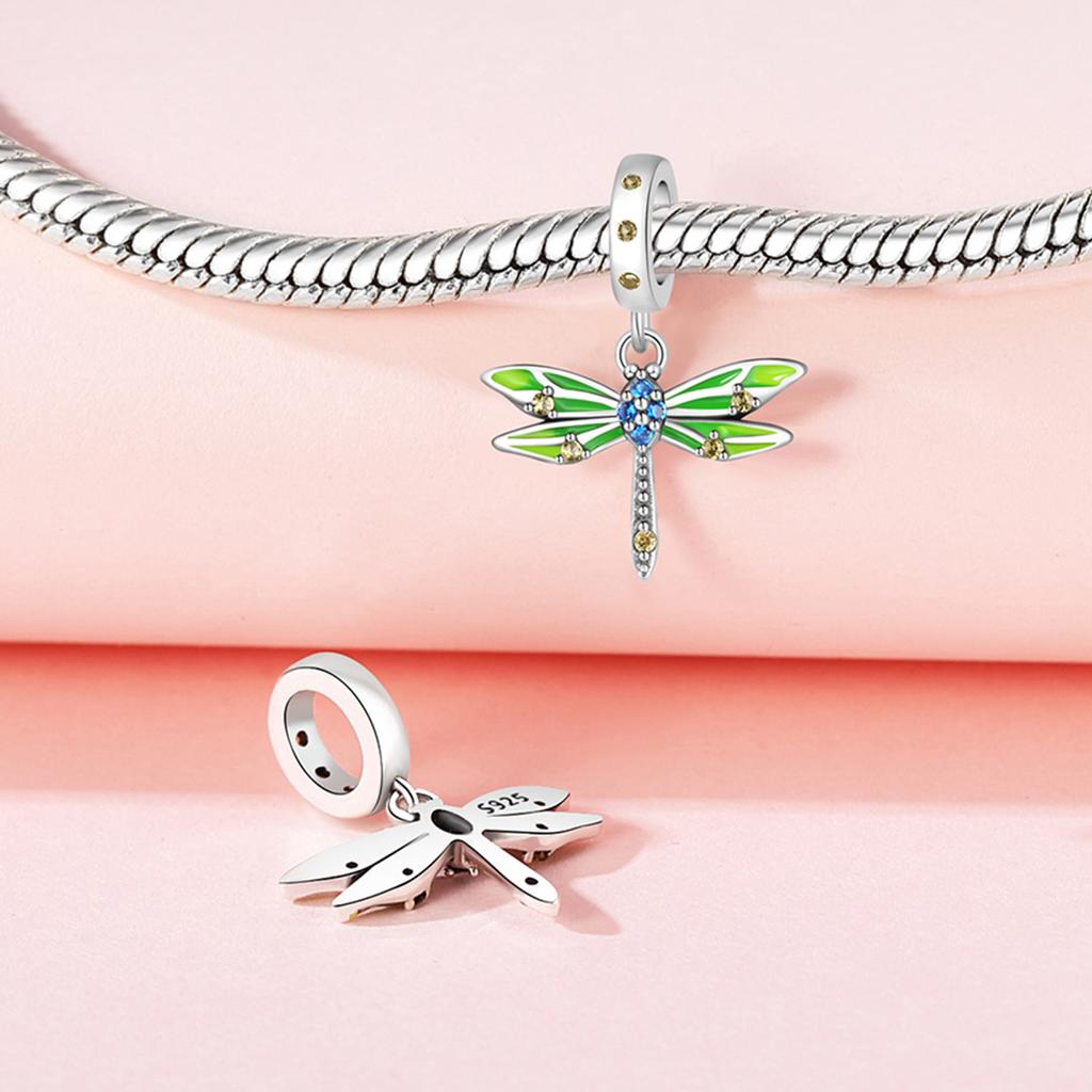 Bead Charms Copper Charm Bead Charms Authentic Green Dragonfly Insect Pendant Bead Charms Compatible With Bracelets Jewellery Diy Women Gift Accessory