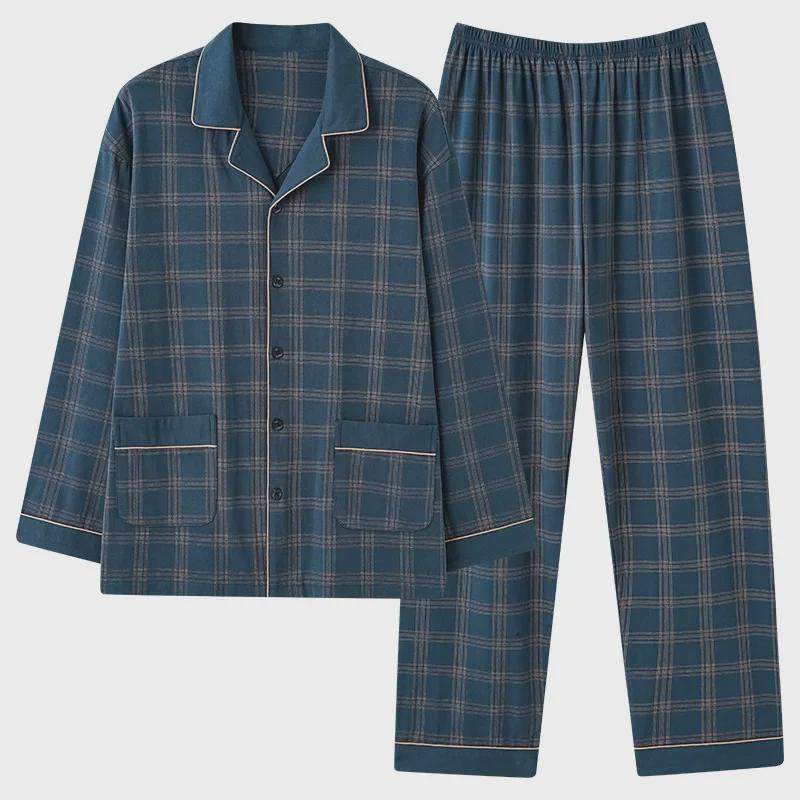 Men's 2024 Plaid Long-Sleeve Pajama Set – Oversized, Spring/Fall, Indoor/Outdoor Wear