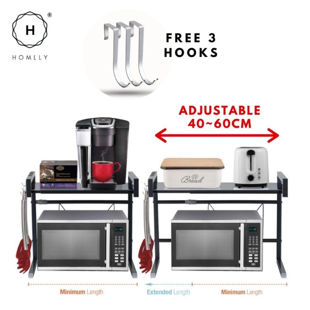 Homlly 2 Tier Expandable Adjustable Width Kitchen Microwave Oven Storage Rack Shelf
