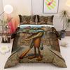 3 Piece Bedding Set Cartoon Alligator Popsicle Body Holding Bat Medieval Village Duvet Cover Set, Whimsical Bedding for Kids Teens Bedroom Decor