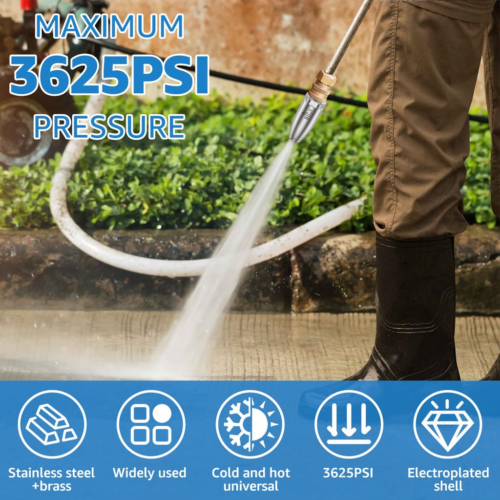 Turbo Nozzle for Pressure Washer Stainless Steel Rotating Pressure Washer Jet Nozzle  3625PSI Max 1/4inch Quick Connect Pressure
