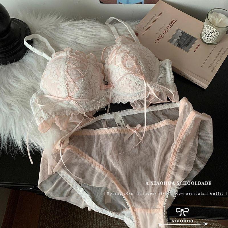 Japanese Sweet Underwear Women's Small Breasts Gather Without Steel Rings, Chest Lift Shows Big Lolita Cute Lace Girl Bra Cover