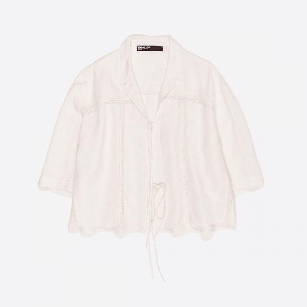 

Bimba Y Lola Льняная рубашка на завязках с кружевом Белый B265awb014whb White/S