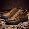 Men'S Casual Shoes Retro Winter Plush Ankle Boots Lace-Up Genuine Leather Outdoor Men'S Boots High Quality Antiskid Cowboy Botas
