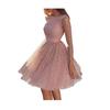 Glitter Starry Tulle Prom Dress For Women Long Sleeve Crew Neck Formal