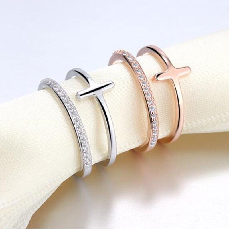 

Элегантное двухслойное кольцо с цирконием и крестом для женщин, индивидуальное обручальное украшение для пальца S-R317 Resizable розового золота