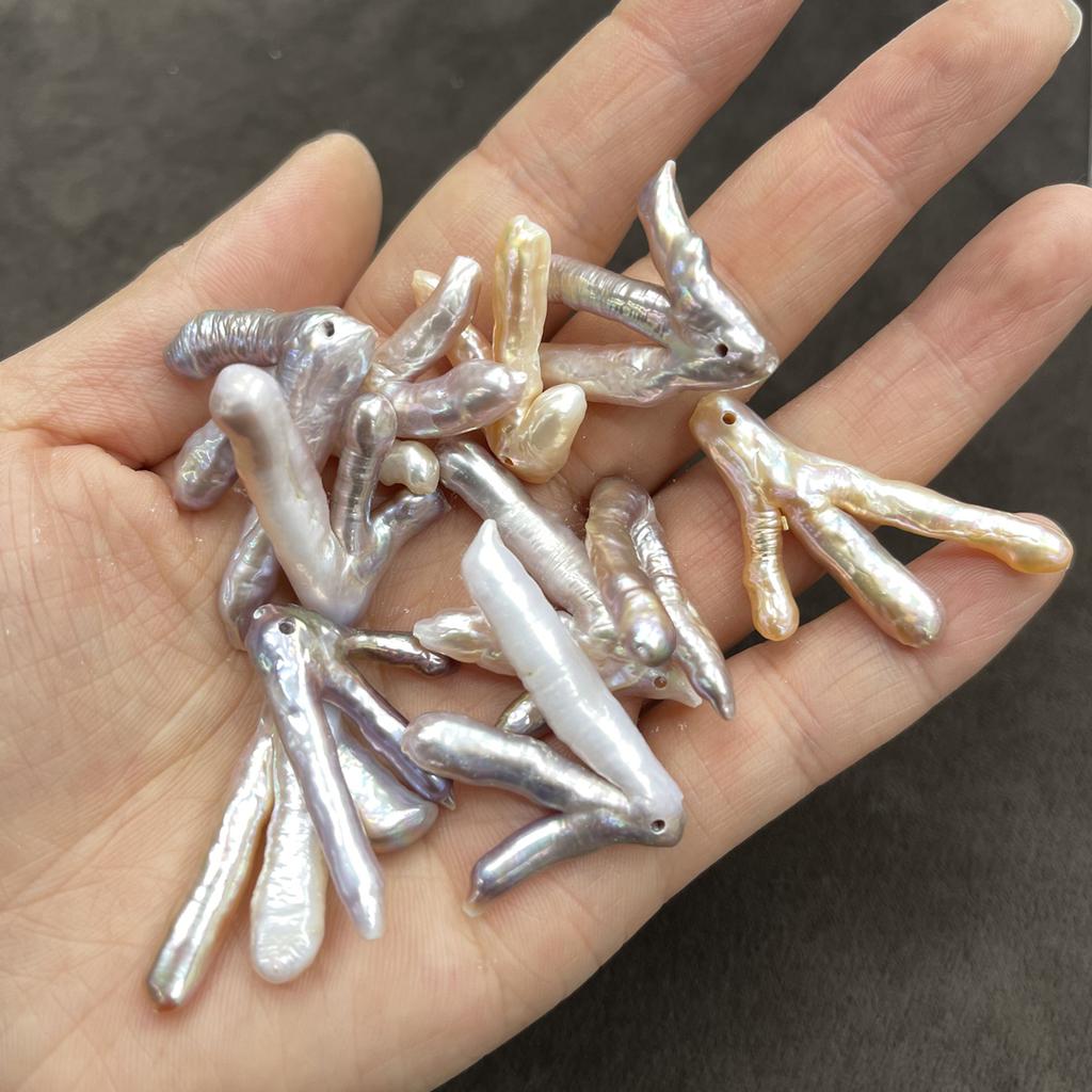 1Pc, Chicken-claw Shape Pearl Pendant With Hole, Natural Freshwater Pearl Charms for Jewelry Making DIY Necklace Bracelet Accessories 18×30mm