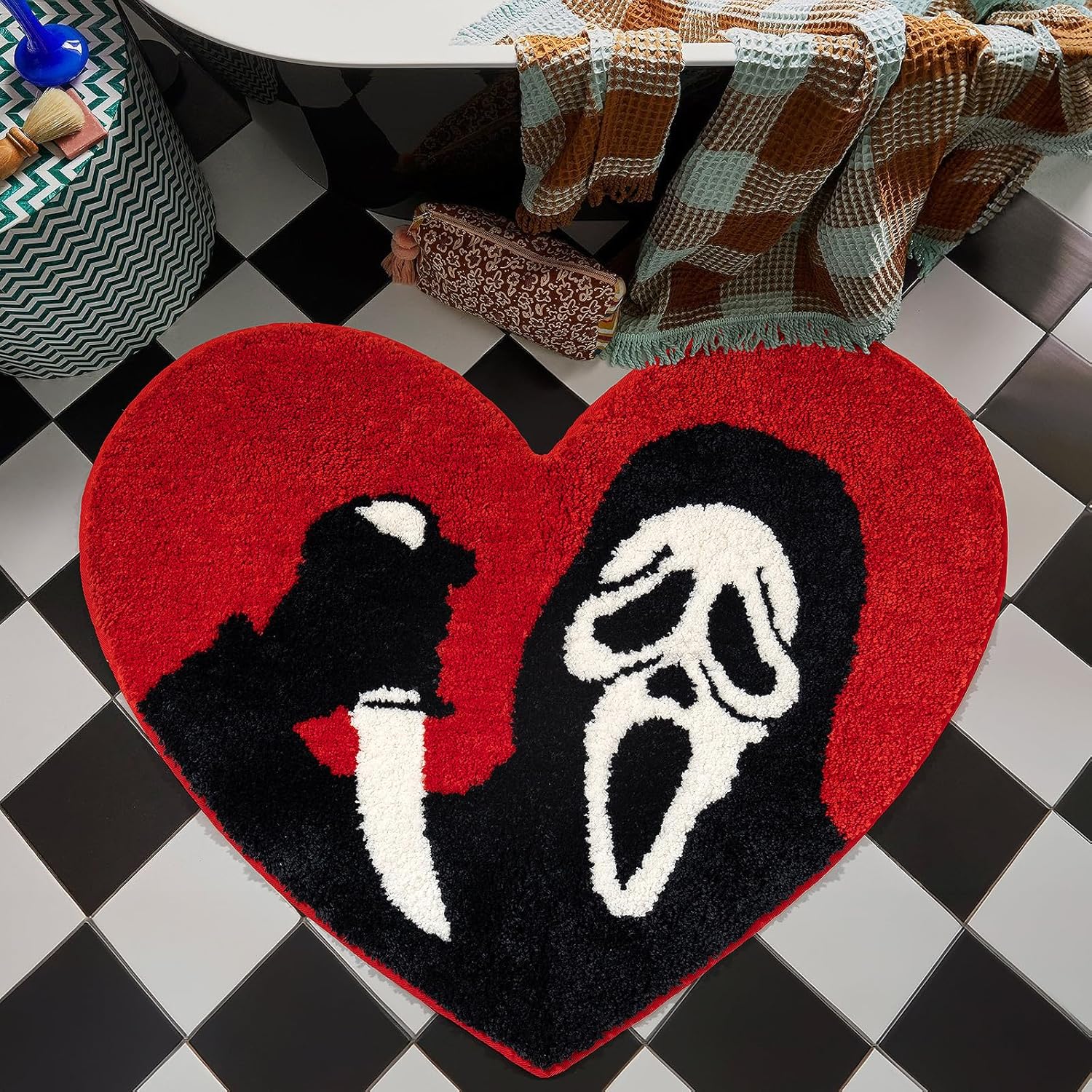 

Halloween Fright Face Imitation Cashmere Carpet Soft Non-Slip Living Room Bedroom Floor Mat Home Decor Bathroom Floor Mat 60CM 24x24inch чёрный