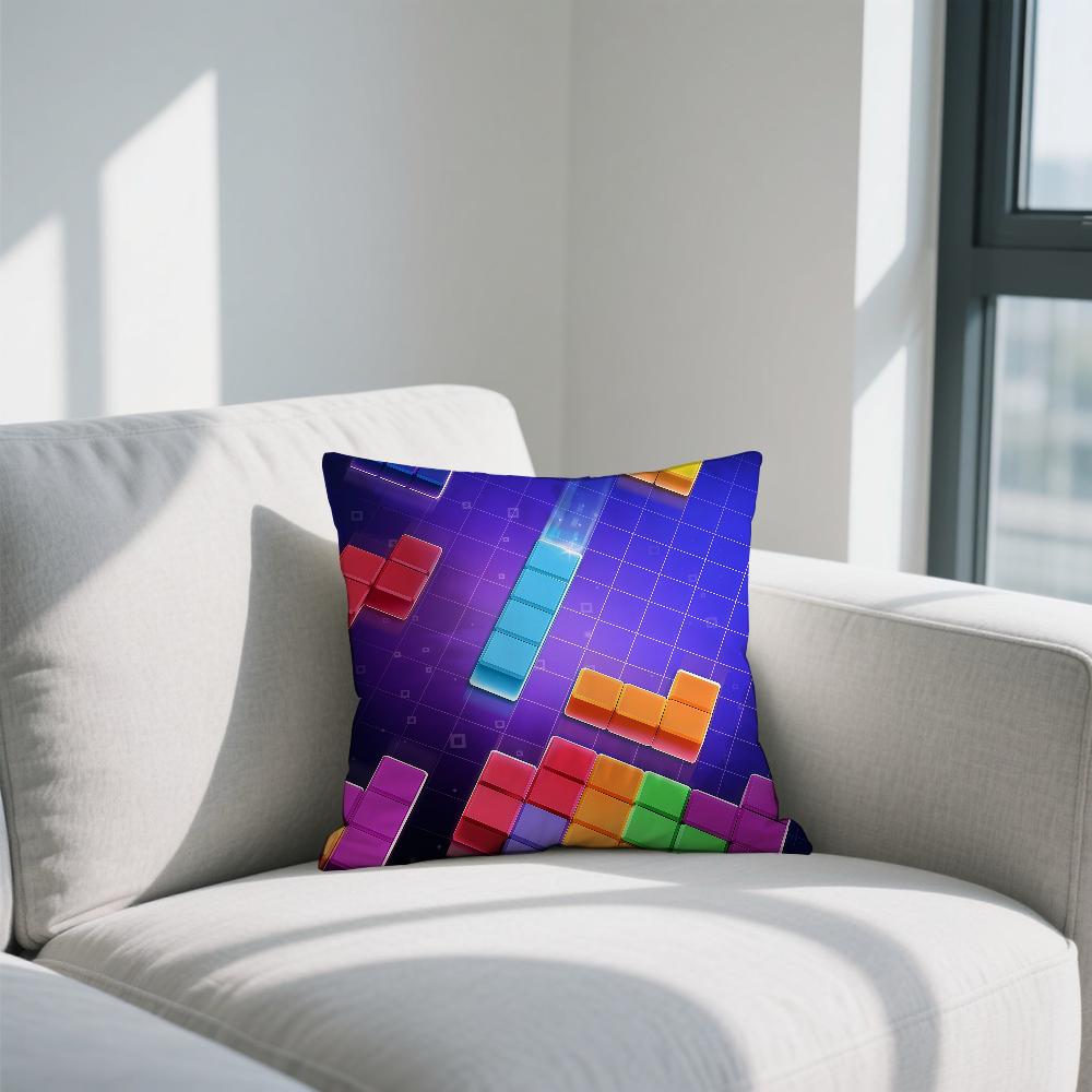 T-TETRIS-ES Games Cushion Cover Double Sided Printed Polyester Pillowcase Pattern Decorative Zipper Cushion Cover