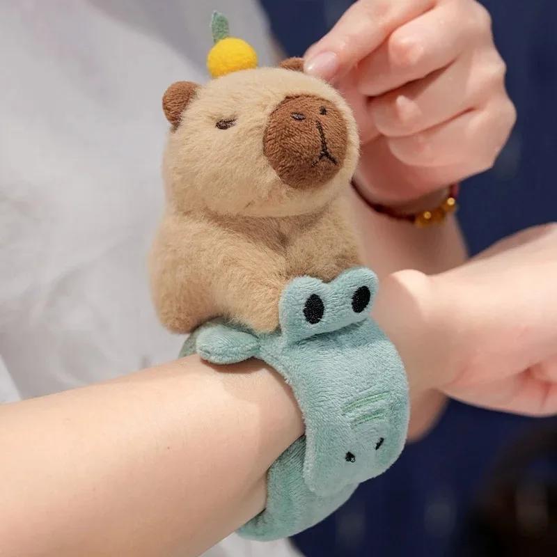 Capybara Slap Snap Wrap Wristband Bracelet Kawaii Animal Plushie Cute Dog Cat Plush Hand Ring Soft Toys Creative Funny Gift