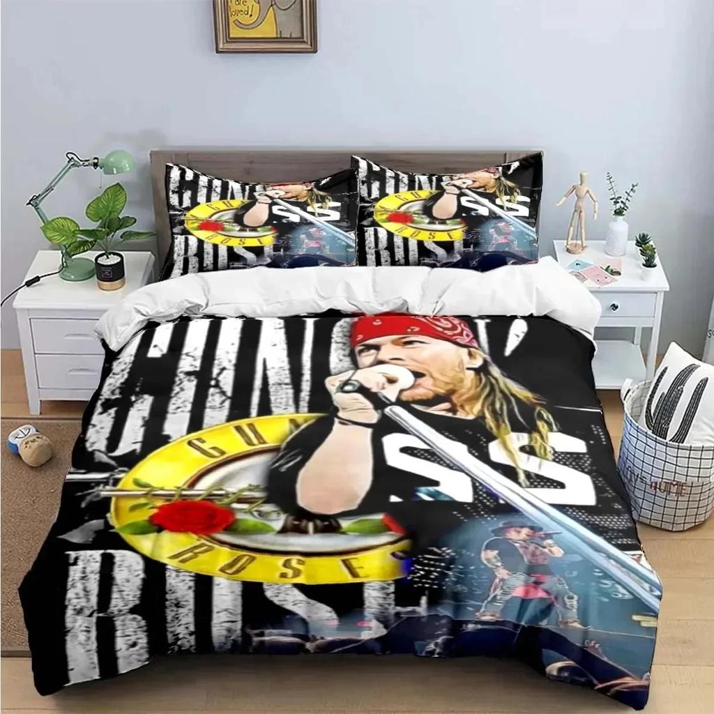 3D Print Guns N Roses GNR Band Retro Printed Bed Set Duvet Cover Pillowcase Bedding Set Linen Sheet Quilt Cover Queen King Size
