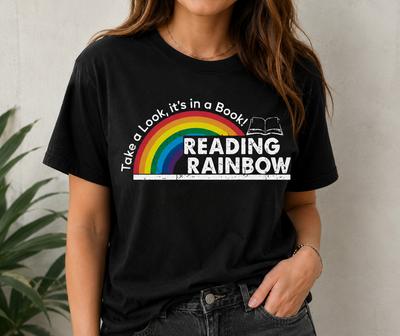 Reading Rainbow Teacher Shirt Retro Book Lover Tee Library Reading Graphic