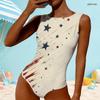 Women Plus Size High Round Neck Sleeveless One Piece Star Moon Printed Swimsuit
