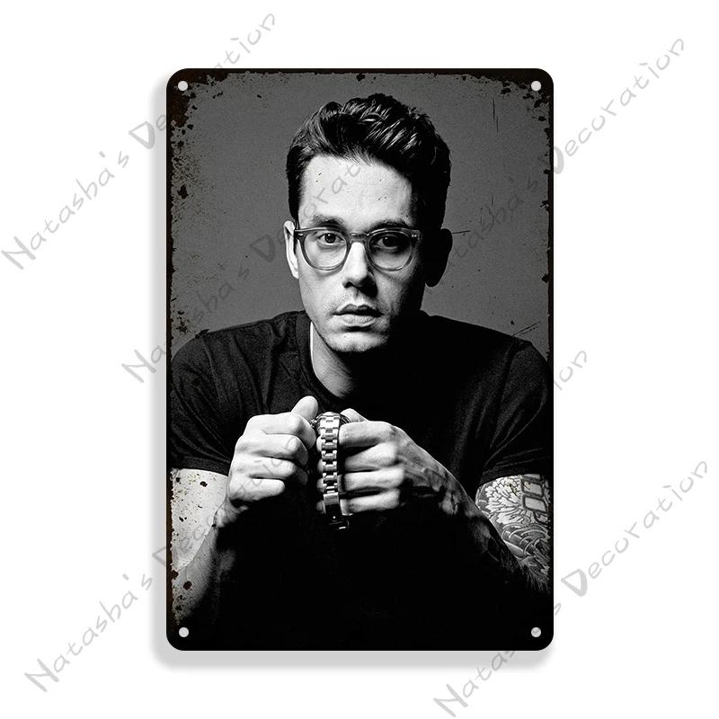 Letrero Metálico John Mayer Póster Vintage Bar Pub Club Señal de Pared Metal Oxidado Señal de Lata Retro Música Metal Póster Pared Decoración Industrial