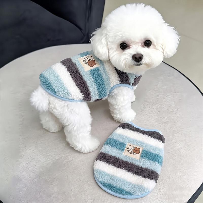 Dog fleece clothes autumn and winter rainbow candy striped than bear cat teddy small dog warm pet vest