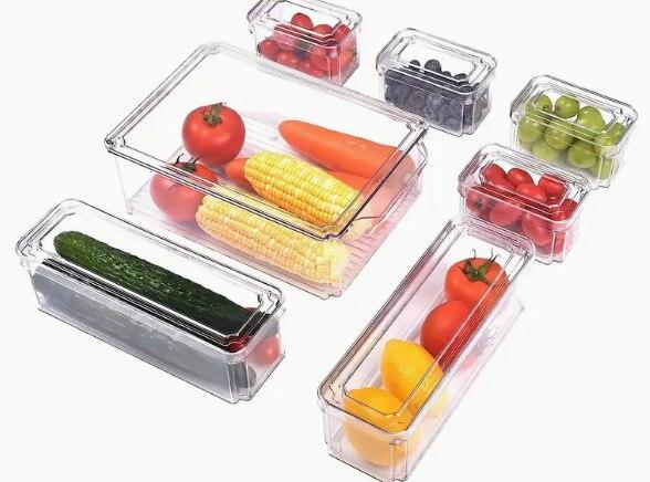 

7 Pcs Clear Drawer Organizers Set Stackable Fridge Bathroom Vanity Drawer Storage Box For Makeup Jewelries Bedroom Office