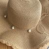 Korean Style Pearl Wide Brim Straw Hat Women Wave Brim Sun Hat For Beach Outdoor