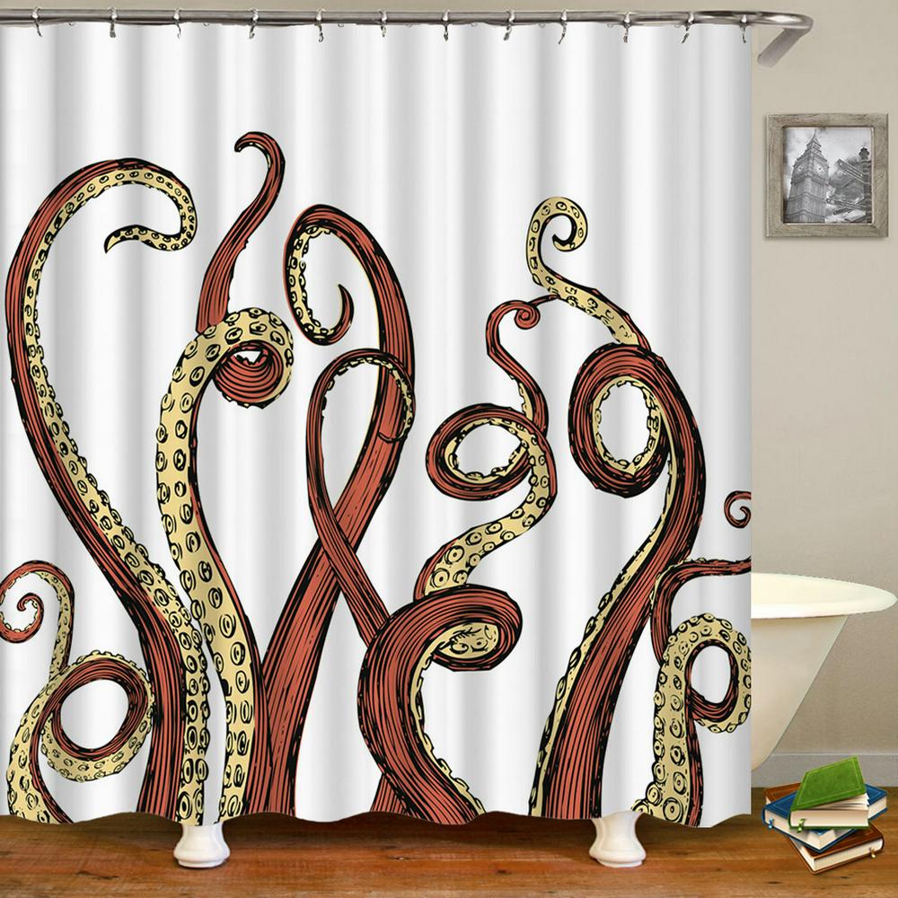 Octopus Seas Shower Curtains Bath Curtain 180*180Cm Waterproof Bathroom Home Decor Washable Fabric Bathroom Screen With 12 Hooks