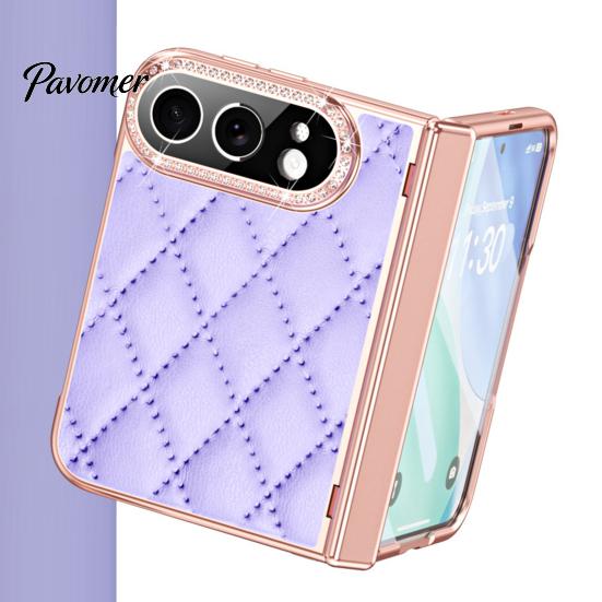 Skládací pouzdro na telefon z umělé kůže pro IPhone-Duo, s chráničem obrazovky a krytem ochrany pantu, kryt s kamínky, proti poškrábání, proti pádu