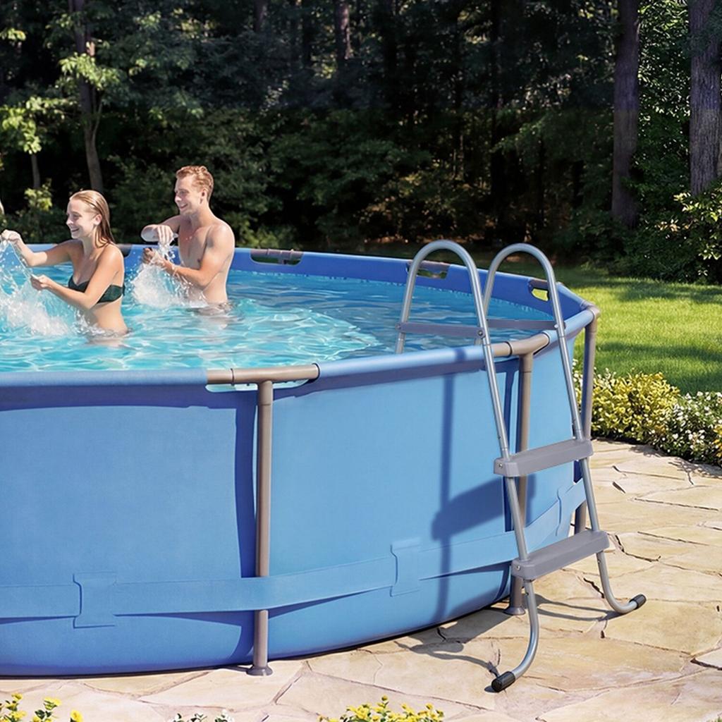 Above Ground Pool Ladder, 2-Step Steel A-Frame Swimming Pool Stairs for 83.8 Cm High Wall, 136 Kg Capacity Entry/Exit Steps with Secure Non-Slip