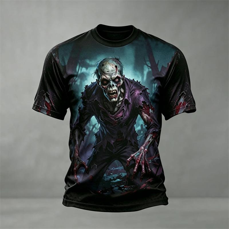 Halloween Men's 3D Skull Short-Sleeve T-Shirt Spooky Club Party Street Style Short-Sleeve Casual Loose-Fitting Men's Top