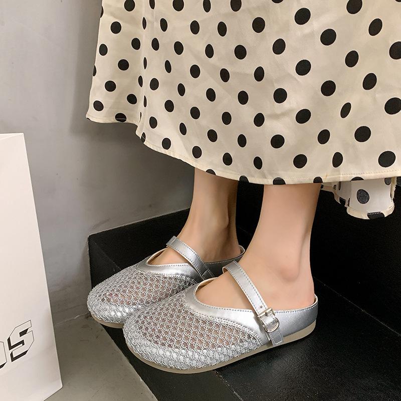 Summer Wear Mesh Bag Head Slippers Women 2025 New Breathable One-pedal French Thick-soled Hollow Soft-soled Slippers Women