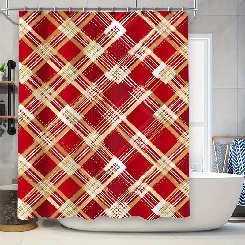 GAEGold Red Striped Bathroom Shower Curtain for Home Decor