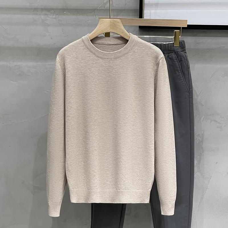Solid Color Bottoming Shirt Casual Sweater Long Sleeve Knit Sweater Men's Round Neck Sweater Autumn Winter Large Size Loose Keep Warm Top