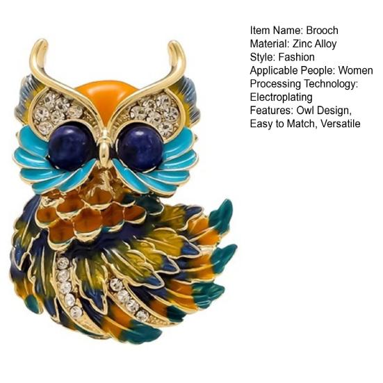 Women Brooch Enamel Colored Painting Owl Design Lapel Pin Smooth Edges Scarf Badge Clothing Bags Accessories